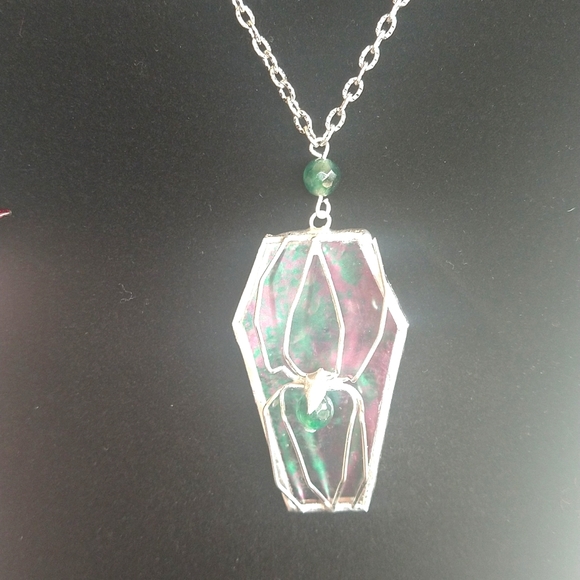 Gothic Gargoyle Jewelry - Stained glass spider necklace